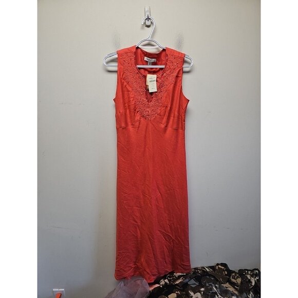 NWT Coldwater Creek Sz 12 Linen Blend Sleeveless Orange V-Neck Beaded Maxi Dress - Picture 1 of 9